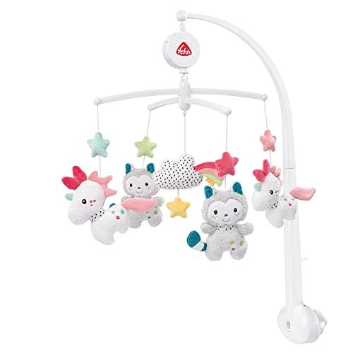 Fehn Music Mobile Aiko & Yuki Giocattolo musicale di aiuto al sonno con simpatici animali mobile music box melodia "Ninna nanna di Mozart" Music mobile per culla per bambini da 0 a 5 mesi