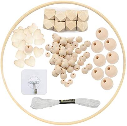 Seasboes Kit telaio mobile in legno fai-da-te, Pendenti Perline da Giardino Fatti A Mano, Perline Legno Naturale, Campana Di Vento Bambini, Giocattoli Per Culla Neonati, Culla Musicale