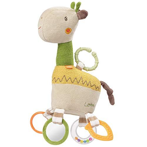 Fehn Activity Giraffa con anello/Giocattolo da appendere con emozionanti ciondoli per afferrare e suonare – per neonati e bambini a partire da 0 mesi