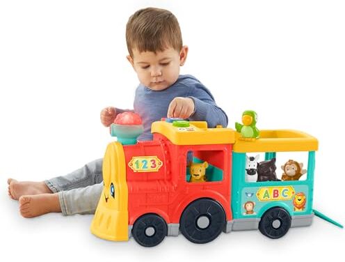 Fisher Price Little People Il Trenino dell'ABC Edizione Multilingue, a Spinta con Luci, Musica e Apprendimento Smart Stages, Giocattolo per Bambini 1+ Anni, HHH20