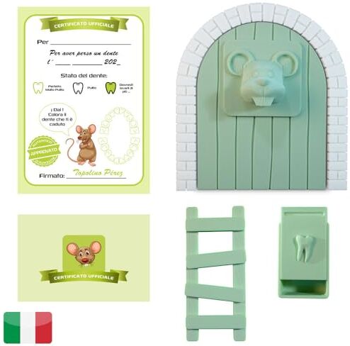 MFS MYFUTURSHOP Myfuturshop® Casetta per il denti, scala, 4 certificati di dente pulito. Regalo originale per bambini e bambina. Verde bambù