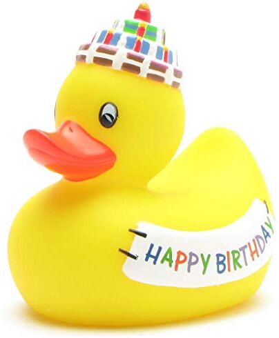 Duckshop ", brand_id:28785 Papera Di Gomma Da Bagno "Buon Compleanno" (Giallo 8,5X7,5X8 Cm (Confezione Da 1))