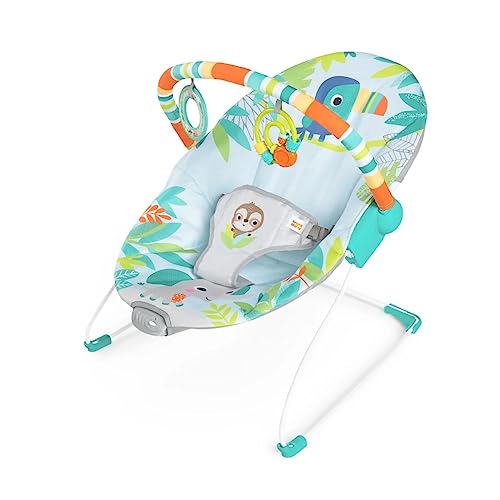 Bright Starts Seggiolino per neonati con vibrazioni calmanti Barra giochi rimovibile, piedini antiscivolo, 0-6 mesi (Rainforest Vibes)