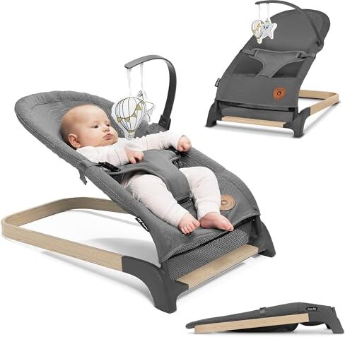 lionelo June AIR sdraietta neonato Dai primi giorni di vita fino a 9kg Dondolio naturale, Leggero, Stabile, Antiscivolo, Cinture di sicurezza Dondolo pieghevole e portatile per bambini Due giocattoli