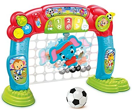 Clementoni - Tira e Segna Goleador Evolution, Porta Calcio per Bambini 18 Mesi-Gioco elettronico e interattivo, Centro attività, insegna i Numeri-parlante in Italiano, Multicolore,