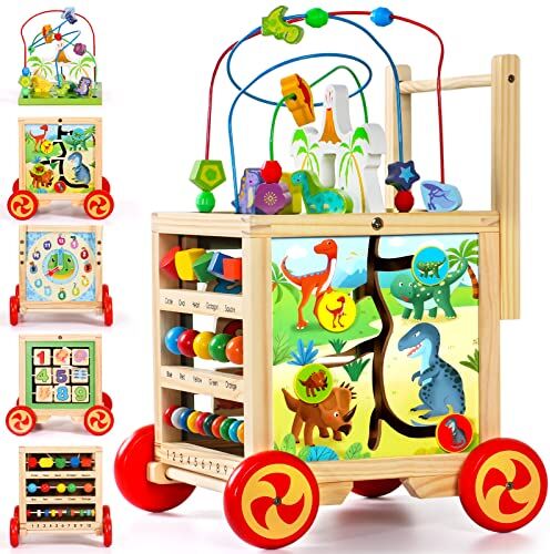 Symiu Girello Bambino Giochi Bambini 1 Anno 2 3 Anni Primi Passi Passeggino Per Bambini 7 in 1 Cubo Educativi in Legno Torre Montessori Bambini Dinosauri Per Bambini Regalo Giochi per Bambina Bimbo