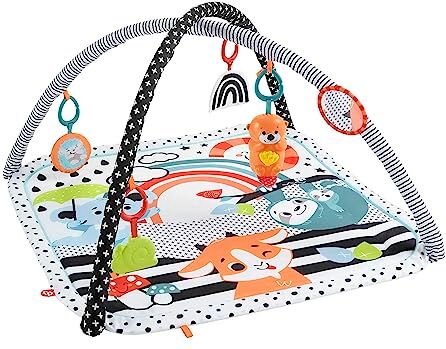 Fisher Price Palestrina Luci e Suoni degli Amici Animali 3-in-1, Tappetino Attività per il Gioco Neonato, 5 Giochi Agganciabili, 76 x 76 cm, Giocattolo per Neonati 0+ Mesi,