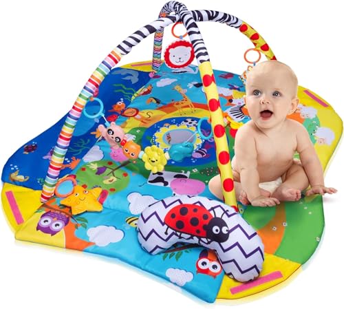 lionelo Anika 2in1 Palestrina Tappetino da Gioco per Neonato e Bambino Box 114cm Cuscino sotto la Pancia Ricco Set di Giocattoli Varie Forme e Colori Interattivo Sviluppa Abilità Motorie e Cognitive