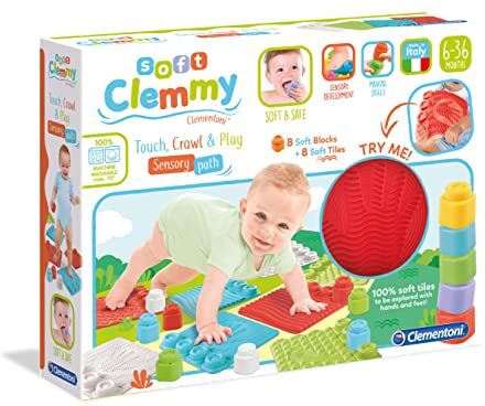 Clementoni Soft Clemmy, Percorso Sensoriale, Mattoncini Morbidi, Bambini 6 Mesi+, Tappeto e Blocchi da Costruzione, Made in Italy, Multicolore,