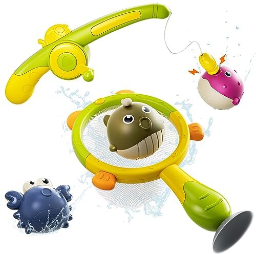 OR OR TU Giochi Bagnetto Neonato, Gioco di Pesca Magnetica con Rete, Giochi Acqua Piscina per 18 mesi 2 3 4 5 6 Anni Nonato Bambini Giocattoli Bagnetto Regalo