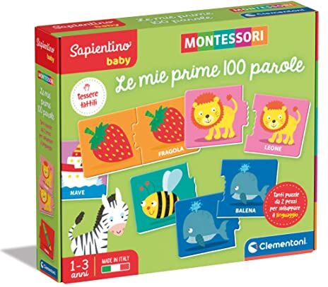 Clementoni - Sapientino Baby Prime 100 Parole-Gioco Educativo 1 Anno, Flashcards, (Versione in Italiano), Giochi Montessori, Made in Italy, Multicolore,