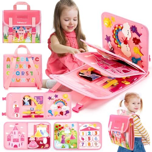 hahaland Busy Board Giochi Bambina Montessori 2 3 Anni, Pannello Sensoriale Montessori, 17 in 1 Giochi Educativo Regalo Bambina Femmina 2-4 Anni