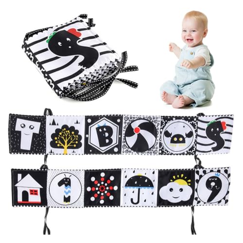 XOUDKE Giochi Neonato 0-12 Mesi, Libro Sensoriale Bianco e Nero Neonati Giochi Montessori 0-12 Mesi Tummy Time Regalo Neonato Maschio Femmina Sonaglio Neonato Giochi Sensoriali per Neonati