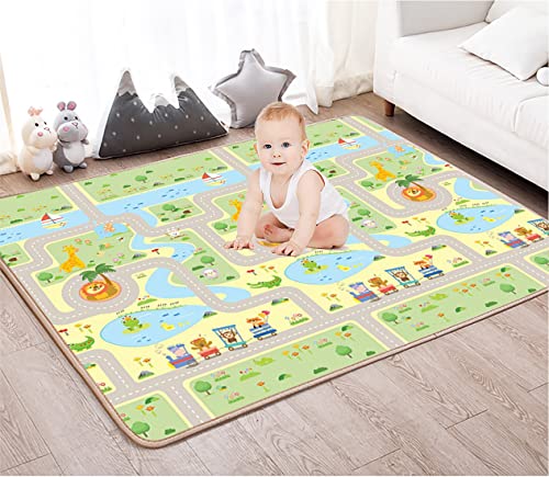 HOMTOL Tappeto Neonato Gattonamento, Tappeto Gioco Bambini Doppio Lato con Animali della Foresta, XPE Tappeti Gioco Neonati, Antiscivolo Impermeabile e non Tossico (180x120x0,5cm, Zoo + Foresta)