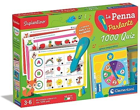 Clementoni - Sapientino 1000 Quiz-Schede Penna Interattiva, Gioco Educativo 3 Anni, Elettronico Parlante, Made in Italy, Colore Italiano,