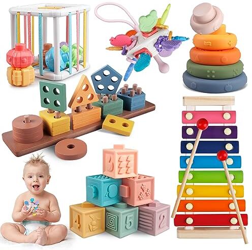 Aliex Giochi Montessori Neonato 6 9 12 Mesi 1 2 3 Anno, 6 in 1 Gioco Bambino Educativi Giochini Natale Compleanno Regalo Bambino e Bambina 6 Mesi 3 Anno