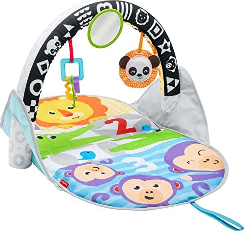 Fisher Price Palestrina Pieghevole degli Animali con Arco in Bianco e Nero per Stimolare la Vista, con Soffice Tappetino e Giochi per Neonati, Multicolore,