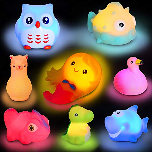 yoliyogo Giocattoli da Bagno con Luce Giocattoli da Animale Galleggiante Squalo Fenicottero Sirena Etc 8pcs Giochi da Bagno Doccia Regalo per Bambini