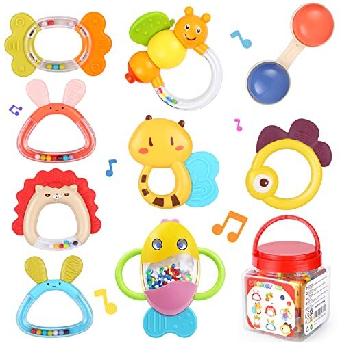 MOONTOY 9 Pezzi Sonaglio Neonato Bambini Giocattoli Giochi Neonato 0 3 6 9 12 18 Mesi Bambina Maschio Dentizione Gioco Giochi Sensoriali Per Neonati Neonata