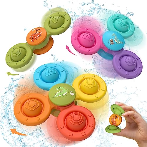 Lehoo Castle Giochi Bambini 1 Anno, 3 Pack Giochi Bagnetto Spinner Bambini, Giochi Montessori 6 Mesi, Spinner Bambini Ventosa per Auto, Viaggio, Finestra, Bagno (Colorato)