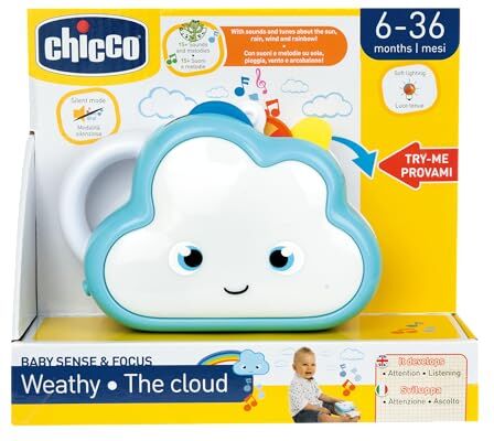 Chicco Weathy la Nuvoletta,  Parlante, Scopri Vento, Pioggia, Sole, Arcobaleno, Suoni, Melodie, Attività Manuali, Luci Colorate, Stimola Attenzione e Ascolto, Giochi Bambini 6-36 Mesi