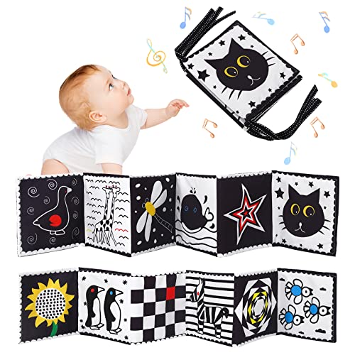 Jodsen Libri sensoriali in bianco e nero ad alto contrasto,Libro in tessuto morbido per neonati per l'educazione precoce Giocattoli sensoriali per neonati per l'educazione precoce (Colour)