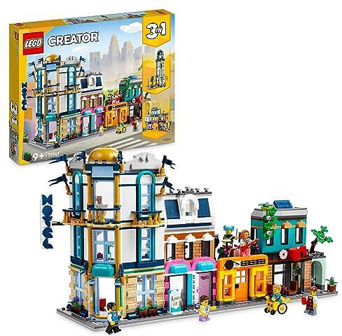 Lego Creator 3in1 Strada Principale, Grattacielo Art Déco o Strada del Mercato, Giochi da Costruire con Modellini di Hotel, Caffè, Appartamenti e Negozi, Kit Modellismo per Costruzioni Creative