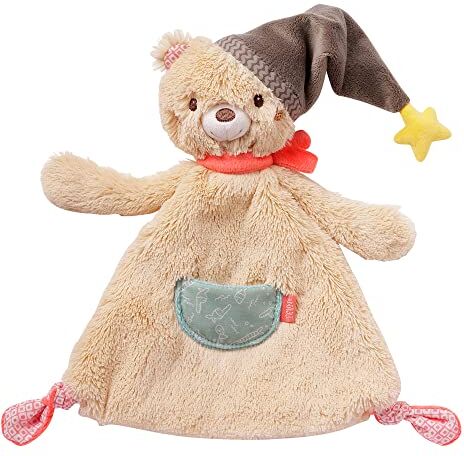 Fehn Panno di coccole  per neonati con testa d'orso panno di coccole per neonati peluche peluche per neonati e bambini da 0+ mesi