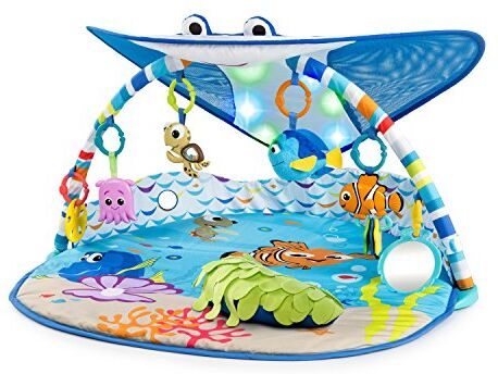 Bright Starts , Disney Baby, Coperta per Attività e Palestrina Finding Nemo 20+ Min di Luci e Musica, Arco di Gioco, 5 Giocattoli Rimovibili, Sviluppo Motorio, Blu, per Neonati