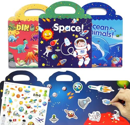 xlwen 3 Pezzi Stickers Bambini Attacca Stacca, Adesivi Bambini Attacca Stacca, Riutilizzabile impermeabile Sticker Adatto per giocattoli e regali per bambini dai 3, 4, 5 anni in su.