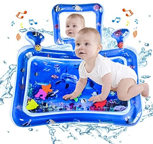 ATAUSD Tappetino Acqua Gonfiabile Neonato 70x50 CM, Tappeto Acqua Gonfiabile Bambini con Specchio, Tappetino Gonfiabile per Pancia Tappetino per Bambini Ragazzo Ragazza 3 6 9 12 Mesi, Delfini