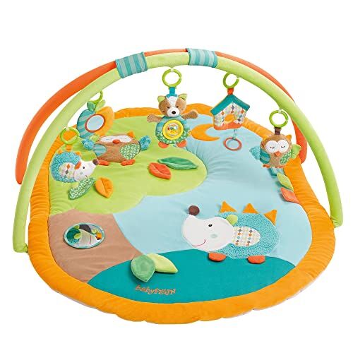 Fehn 3-D activity blanket play arch Sleeping Forest Coperta per gattonare con 5 giocattoli rimovibili da afferrare Coperta da gioco per neonati e bambini da 0+ mesi Regalo di nascita
