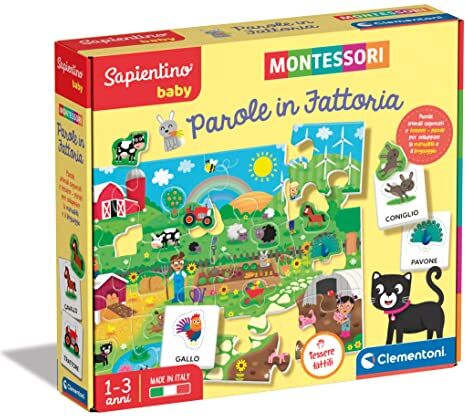 Clementoni - Sapientino Baby Parole in Fattoria-Gioco Educativo 1 Anno (Versione in Italiano), Giochi Montessori, Made in Italy, Multicolore,