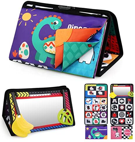 LEADSTAR Specchio Montessori Neonati con Libri Bianco e Nero, Libro Neonato Sensoriale Stoffa Tummy Time Specchio Bambini Giochi Montessori Giocattolo Giocattoli Educativi Regali