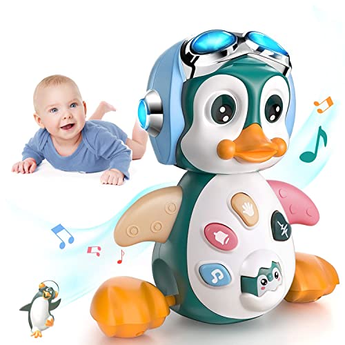 MOONTOY Giochi Musicali Bambini 1 Anno per Gattonare con Musica e luci, Pinguino per Neonati 6-12 Mesi, Regali di Compleanno Educativi Precoci 6 9 12 24 Mesi più