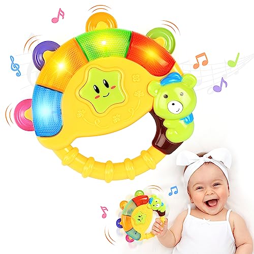 BAOLI Giochi Neonato 6 9 12 Mesi, Sonaglio Neonati Tamburello per Bambini con Musica e Luci, Giochi Sonori Neonato 6-9 Mesi, Educativi 1 Anno Giocattoli Musicali per Sviluppo Iniziale Regalo Bambino