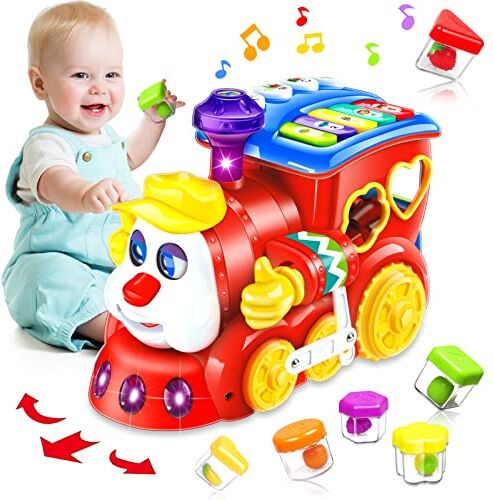 HUIYOKAY Giochi Bambini 1 Anno Treno Musicale Giocattoli Regalo Bambino 1 2 Anno Educativi l'apprendimento con luci/musicali Compleanno Natale Bambino Bimba Giochi Montessori 1 2 3 Anno Neonato 6 9 12 18 Mesi