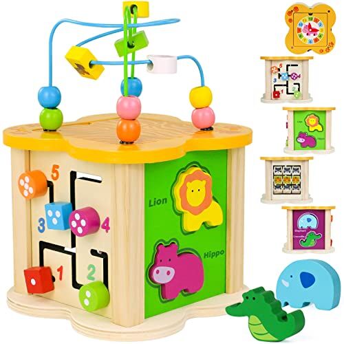 jerryvon Giochi Bambini 1-2 Anni, Cubo Multiattivita Legno 6 in 1 Montessori, con Labirinto, Giocattoli Regalo Bimbo