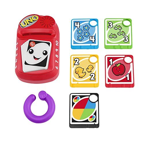 Fisher Price Baby Uno Numeri e Colori, ​Include 5 Carte da Inserire nel Lettore con Luci e Suoni, Include Anello per Collegare Le Carte, Edizione: Tedesco, HHG91