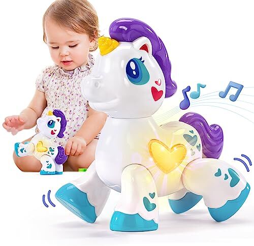 hahaland Unicorno Regalo Bambina 1 Anno, Gioco Bambino con Musica e Luci, Regalo di Compleanno per Bimba 12-18 Mesi