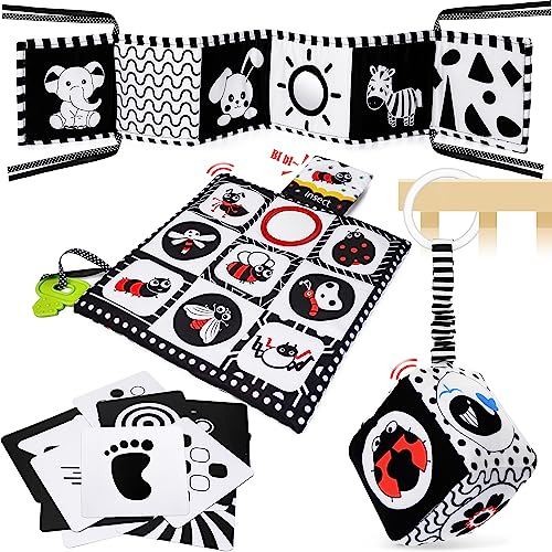 HappyKidsClub Giochi Neonato 0-12 Mesi, Libro Sensoriale Bianco e Nero Neonati Giochi Montessori 0-12 Mesi Tummy Time Regalo Neonato Maschio Femmina Sonaglio Neonato Giochi Sensoriali per Neonati