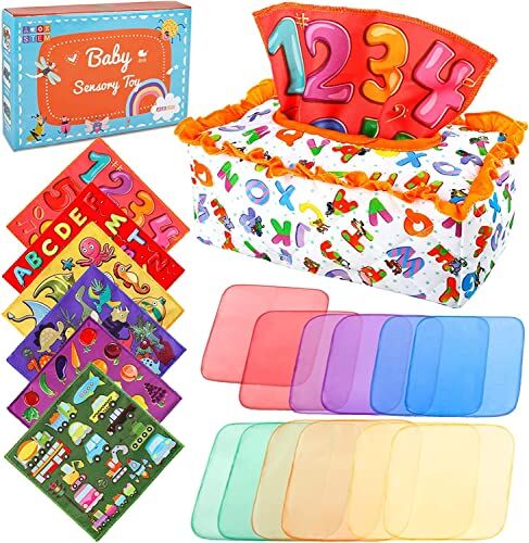 STAY GENT Giochi Montessori Scatola di Fazzoletti Giocattolo per Neonato 6 9 12 Mesi Montessori Giocattoli Bimbo Sensoriale Colorati Sciarpe Tissue Box Toy Tessuto Giocattoli Babies Regalo for 1 Anno