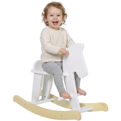 HOMCOM Cavallo a Dondolo in Legno per Bambini 1-3 Anni 68x26.5x48cm Bianco Design Classico, Maniglie, Poggiapiedi, Cavalluccio a Dondolo HOMCOM Cavallo a Dondolo in Legno per Bambini 1-3 Anni 68x26.5x48cm Bianco Design Classico, Maniglie, Poggiapiedi, Cavalluccio a Dondolo