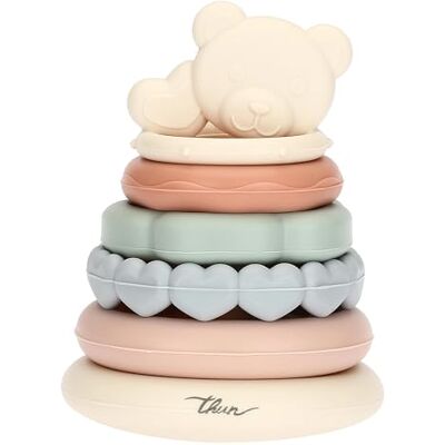 THUN Gioco piramide impilabile silicone Collezione Baby Dolce Fattoria Ø 10 cm 13 cm h THUN Gioco piramide impilabile silicone Collezione Baby Dolce Fattoria Ø 10 cm 13 cm h