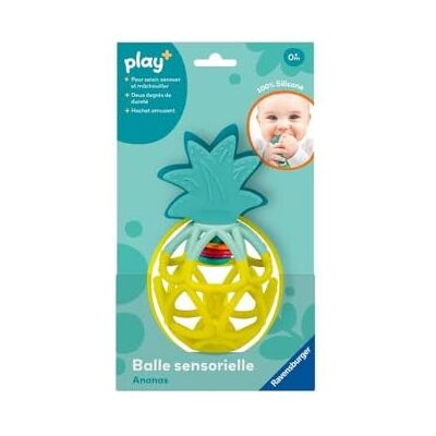 Ravensburger Play+, palla sensoriale in silicone a forma di ananas per 6 mesi, palla per attività fisica e sonaglio da dentizione, giocattolo sensoriale per le capacità motorie e il risveglio, 34013 Ravensburger Play+, palla sensoriale in silicone a forma di ananas per 6 mesi, palla per attività fisica e sonaglio da dentizione, giocattolo sensoriale per le capacità motorie e il risveglio, 34013