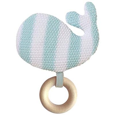 Manhattan Toy Sonaglio per Bambini a Maglia Balena con massaggiagengive in Legno Manhattan Toy Sonaglio per Bambini a Maglia Balena con massaggiagengive in Legno