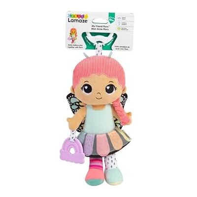 LAMAZE My Friend Flora Clip & Go Bambola, Bambola testurizzata con gonna e ali di farfalla, anello massaggiagengive arcobaleno e sonaglio, clip per passeggino, sviluppo sensoriale e motorio LAMAZE My Friend Flora Clip & Go Bambola, Bambola testurizzata con gonna e ali di farfalla, anello massaggiagengive arcobaleno e sonaglio, clip per passeggino, sviluppo sensoriale e motorio