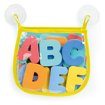 LUDI – Alfabeto da bagno – 26 lettere in schiuma EVA – Lettere adesive per vasca – Borsa a rete con ventose – a partire da 10 mesi LUDI – Alfabeto da bagno – 26 lettere in schiuma EVA – Lettere adesive per vasca – Borsa a rete con ventose – a partire da 10 mesi