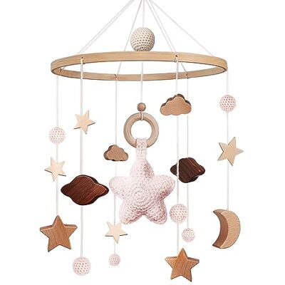 SWECOMZE Mobile Baby, Mobile Baby Bed Baby Toy con uncinetto Star Moon Clouds Rosa Baby Mobile per il letto, Legno Mobile Baby Windshield Regalo per la ragazza o il ragazzo SWECOMZE Mobile Baby, Mobile Baby Bed Baby Toy con uncinetto Star Moon Clouds Rosa Baby Mobile per il letto, Legno Mobile Baby Windshield Regalo per la ragazza o il ragazzo