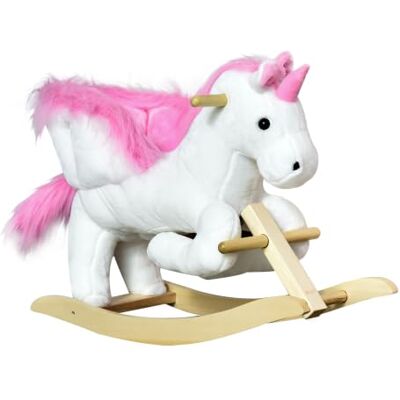 HOMCOM Cavallo a Dondolo a Forma di Unicorno per Bambini Bianco Rosa Musica, Struttura Metallo Legno, Rivestimento Peluche, 69x32x57cm HOMCOM Cavallo a Dondolo a Forma di Unicorno per Bambini Bianco Rosa Musica, Struttura Metallo Legno, Rivestimento Peluche, 69x32x57cm